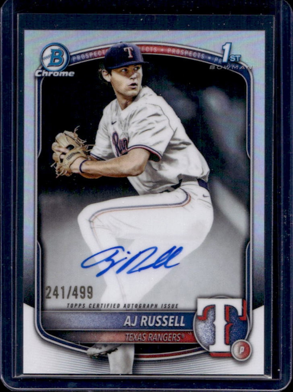 2025 Bowman Draft AJ Russell Chrome Auto Refractor 1st Prospect #/499 Rangers