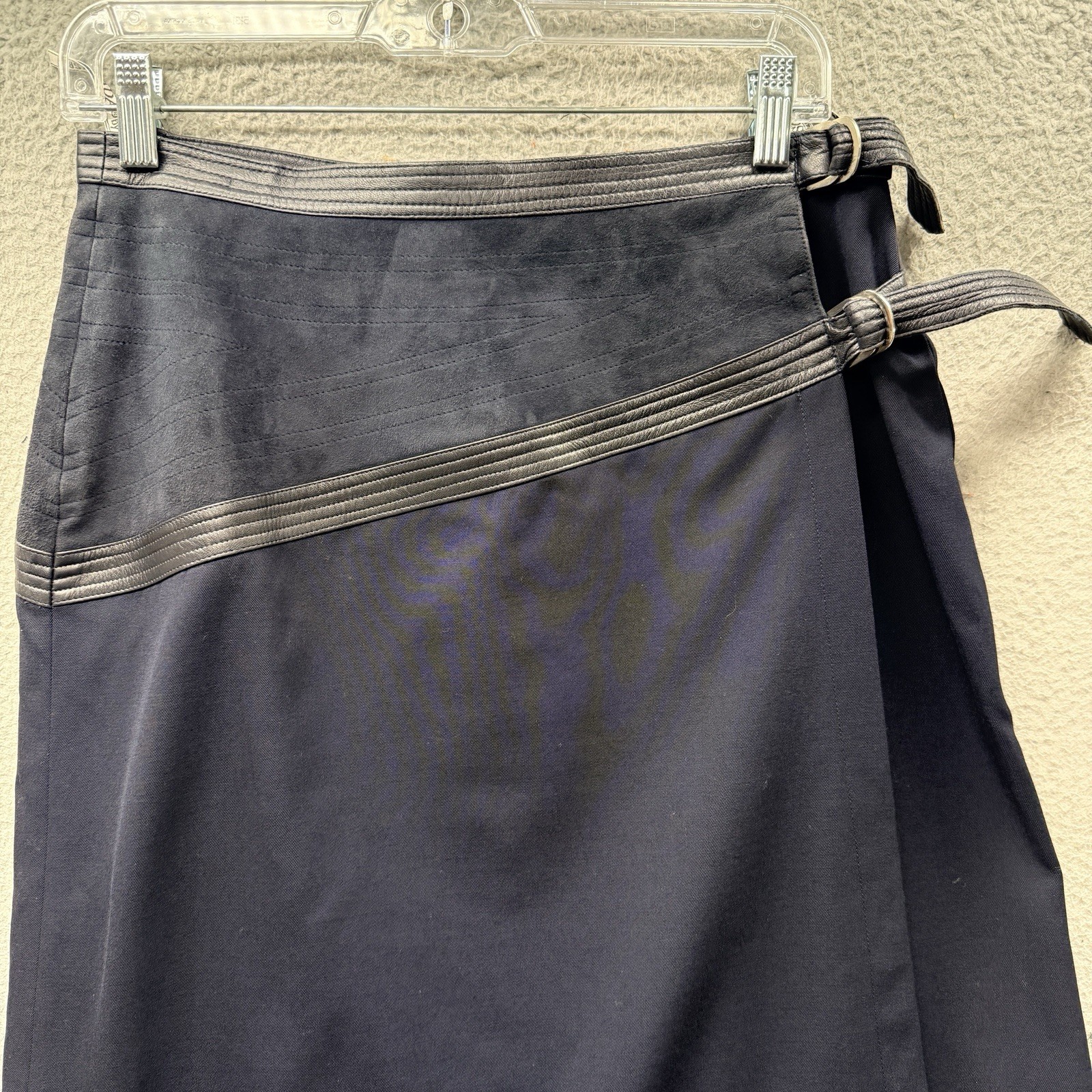 Escada Wool Wrap Side Leather Patch Buckle Knee L… - image 8