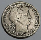 1902 Barber Half Dollar 50c Coin - Philadelphia - 90% Silver