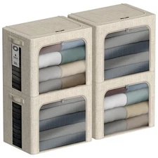 4 Pack Clothes Storage Bins with Metal Frame - 36L Stackable Storage Box with...