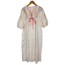 Vintage Komar House Dress Womens M Ivory Boho Prairie Cottagecore Cotton