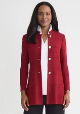 Misook Women s Scarlet Red Knit Cardigan Jacket Size L Luxury Designer
