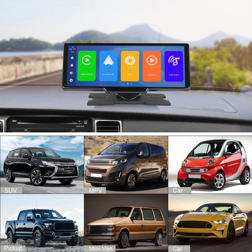 Autoradio Portatile 10" DVR Wireless Apple CarPlay Android FM BT + Fotocamera TF 64G foto 2