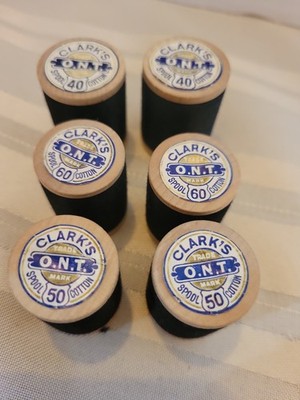 Lot of 6 Antique CLARK'S Sewing Thread Spool Wood Spool Black