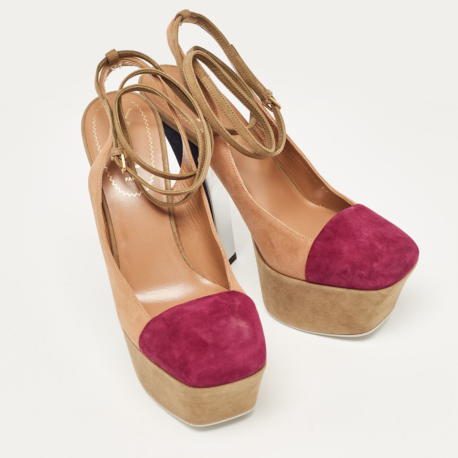 Decolte Yves Saint Laurent in camoscio multicolore con cinturino alla caviglia taglia 37