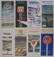 8 Different 1960s US ROUTE 66 Oil Company Road Maps IL MO KS OK TX AZ NM CA