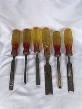 Marples Vintage Wood Chisel Set 6pc Sheffield England Red Amber Handles 