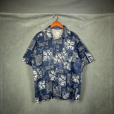 Vintage Quicksilver Hawaiian Shirt Mens Size Large Blue Short Sleeve Floral