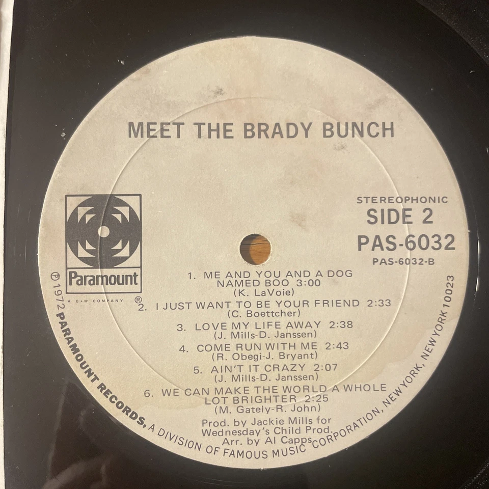 Meet The Brady Bunch LP Paramount Stereo TV 1st USA Press 1972 VG+!!!! - Image 3 of 4
