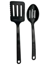 Vintage Ultratemp Utensils Slotted Spoon Serrated Spatula Black Nylon