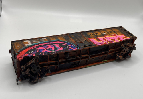 Hand painted Graffiti Art on Ho Scale Model Train Boxcar, Hand Weather NEW HAVEN - Picture 2 of 6