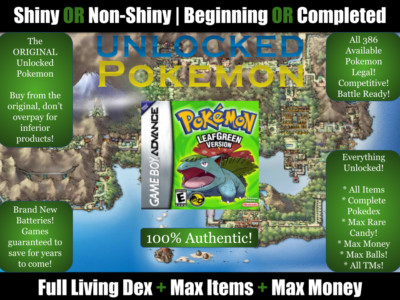 Authentic Unlocked Pokemon LeafGreen + All 386 Pokemon Legal, Max Items, Money