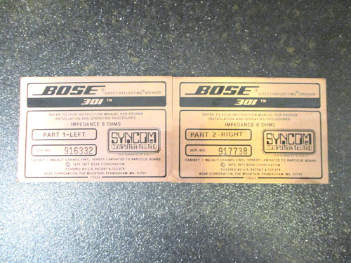 Bose 301 Series 1 Sticky Speaker ID Tags (Pair)