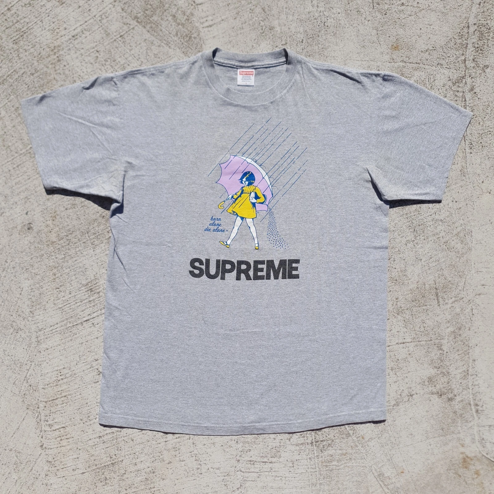 Supreme Born Alone Die Alone Shirt FW 2010 Mens L Grey Streetwear Skate Tee