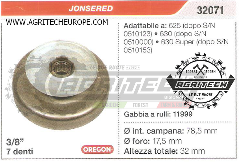 32071 Clutch Sprocket Chainsaw Jonsered 625 630 3/8