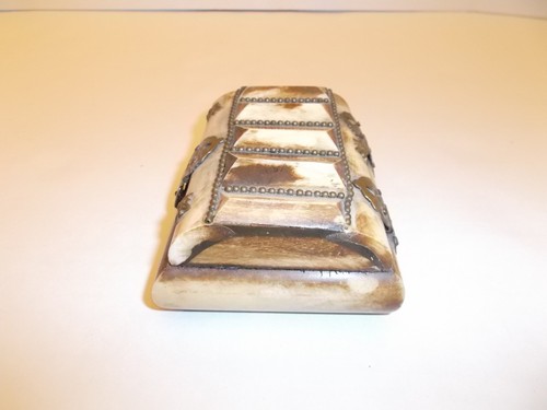 VINTAGE REAL AUTHENTIC SOLID BONE TRINKET JEWELRY BOX 4" NICE! - Picture 3 of 7