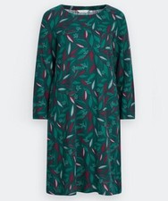 SEASALT Green Floral Dress Size 12 Linen-Look Leaf Print A-Line Trethias Island