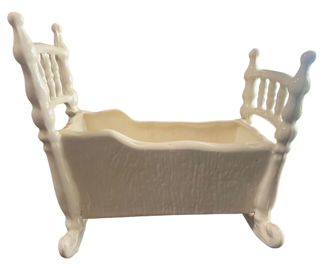 Vintage 1988 Ceramic Bassinet Cradle -Floral Planter Nursery Decor Baby HANDMADE