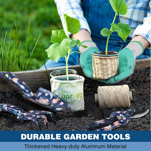 5PCS Set di Attrezzi da Giardino, Set di Attrezzi da Giardinaggio Resistente in Alluminio con Attrezzi da Giardino Ba - Foto 6 di 12