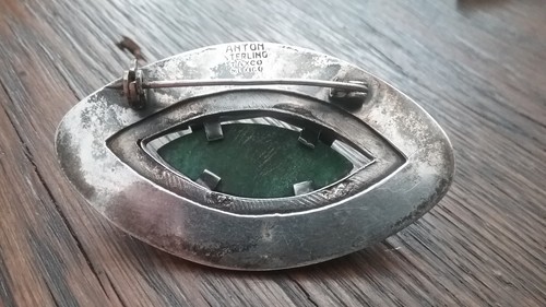 Frühe Vintage ANTON TAXCO MEXIKO Sterlingsilber Brosche mit Malachit? Achat? Stein - Bild 12 von 18