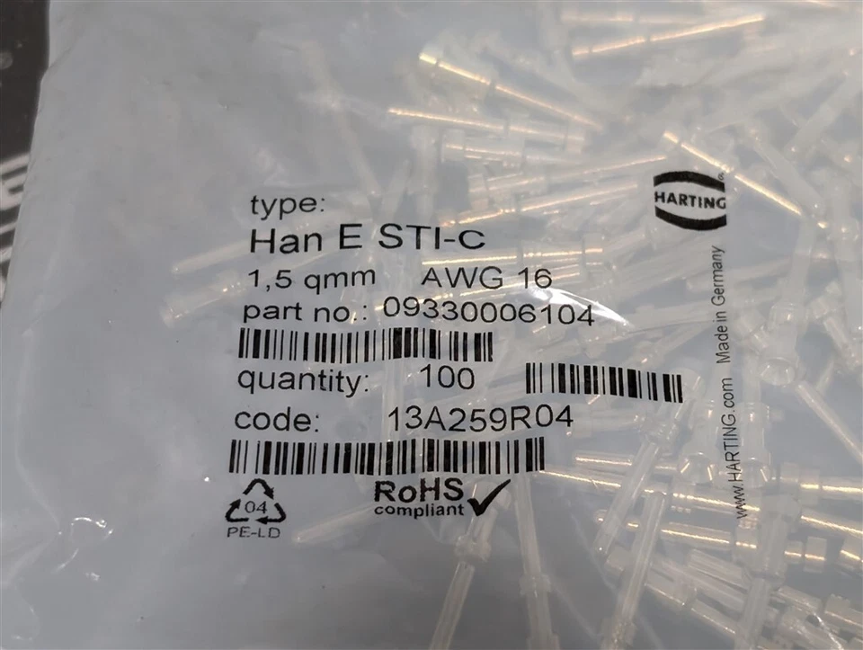 NEW Bag of 100 Harting 09330006104 Crimp Connectors Han E STI-C - Image 2 of 3