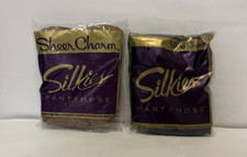 2 Vintage Silkies Pantyhose Sheer Charm Size Q 1-Navy 1-Beige NOS