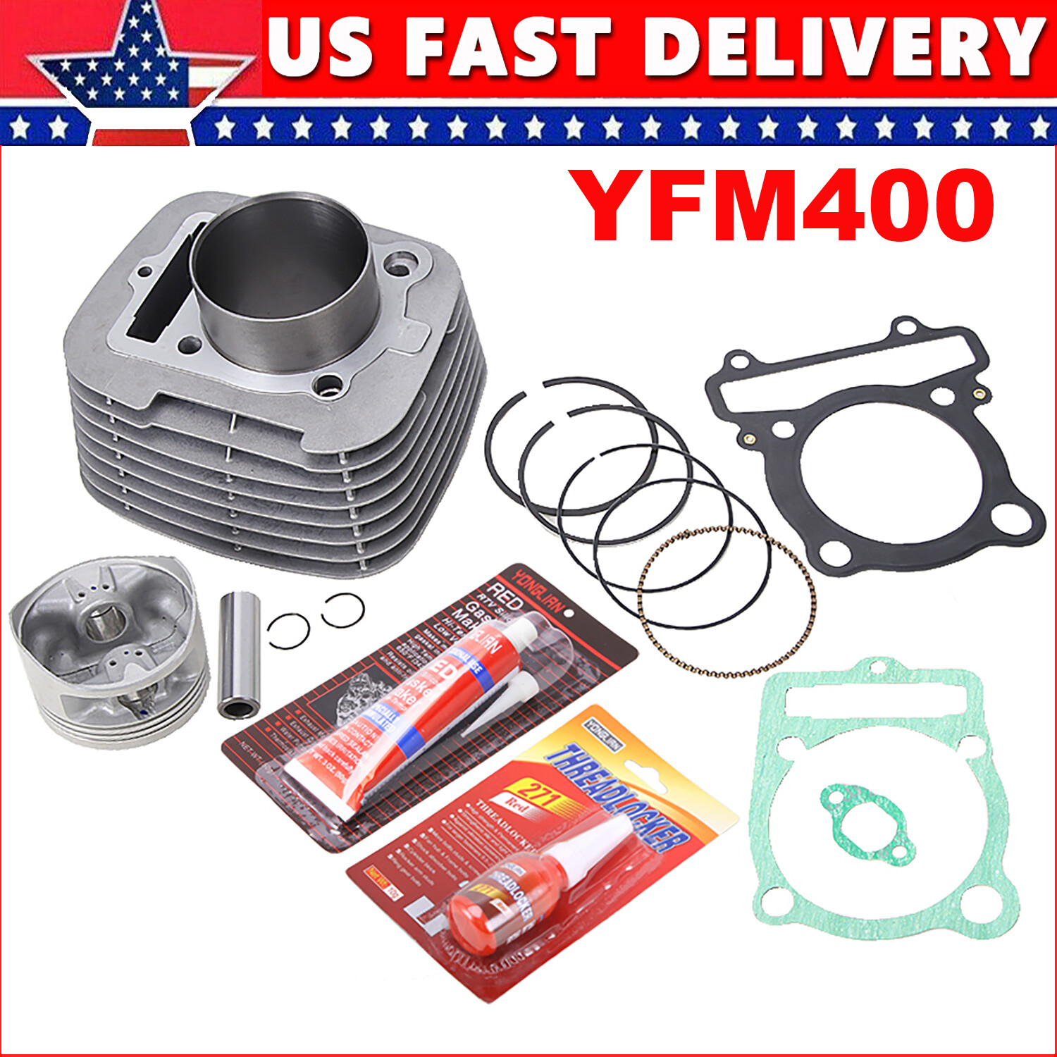 Cylinder Piston Ring Gasket Kit for Yamaha Kodiak 400 1993-99 / Big Bear 00-2012