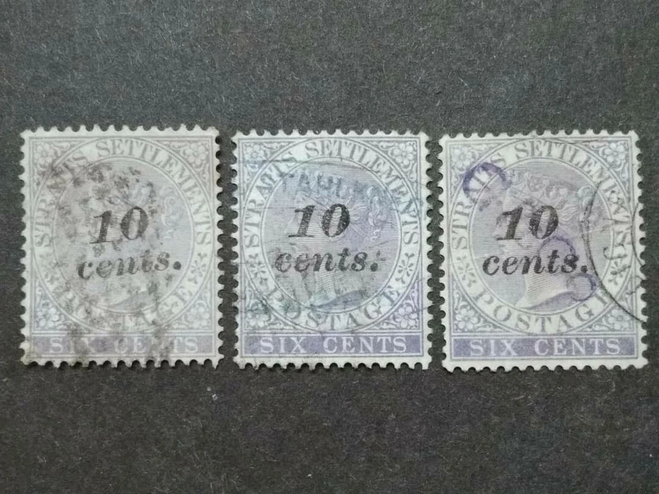 Straits Settlements 1880-81 Queen Ovpt 10c Wmk Without CC Misplace CC & Crown CC - Image 2 of 4