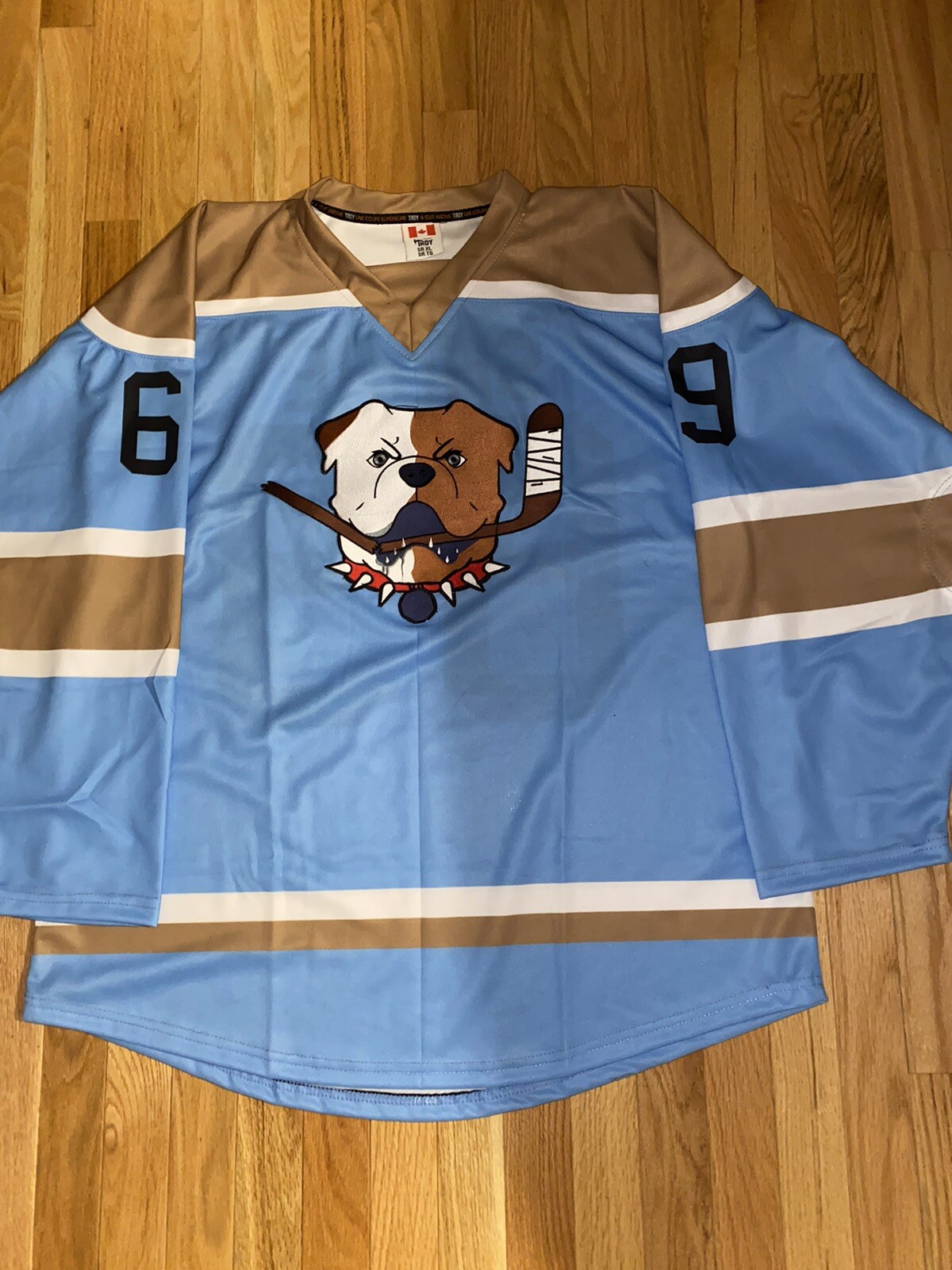 Shoresy Sudbury blueberry Bulldogs 69 hockey jersey Embroidered sewn on