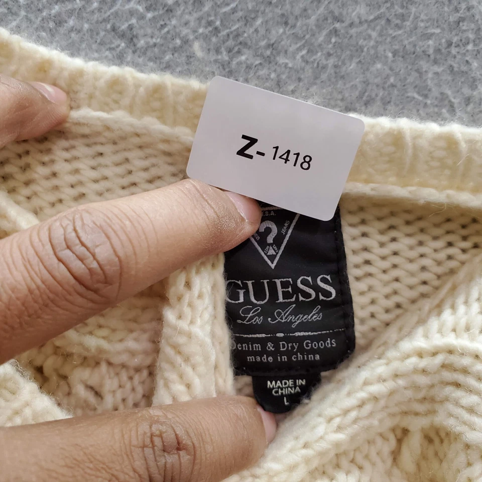 Suéter grande de mujer Guess mezcla de cachemir de lana crema manga larga sin mangas interior Foto 2 de 4