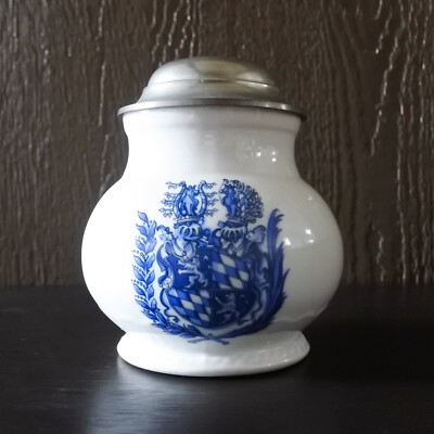 Vintage Domex Germany Pewter Lidded Lion Coat of Arms Ceramic Beer Stein Mug