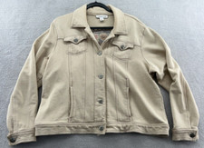 Coldwater Creek Jacket Women  s PXL Beige Button Up Floral Embroidery