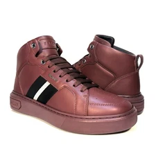 BALLY Mens Myles Calf Leather Mid Top Sneakers Heritage Red (MSRP $590)