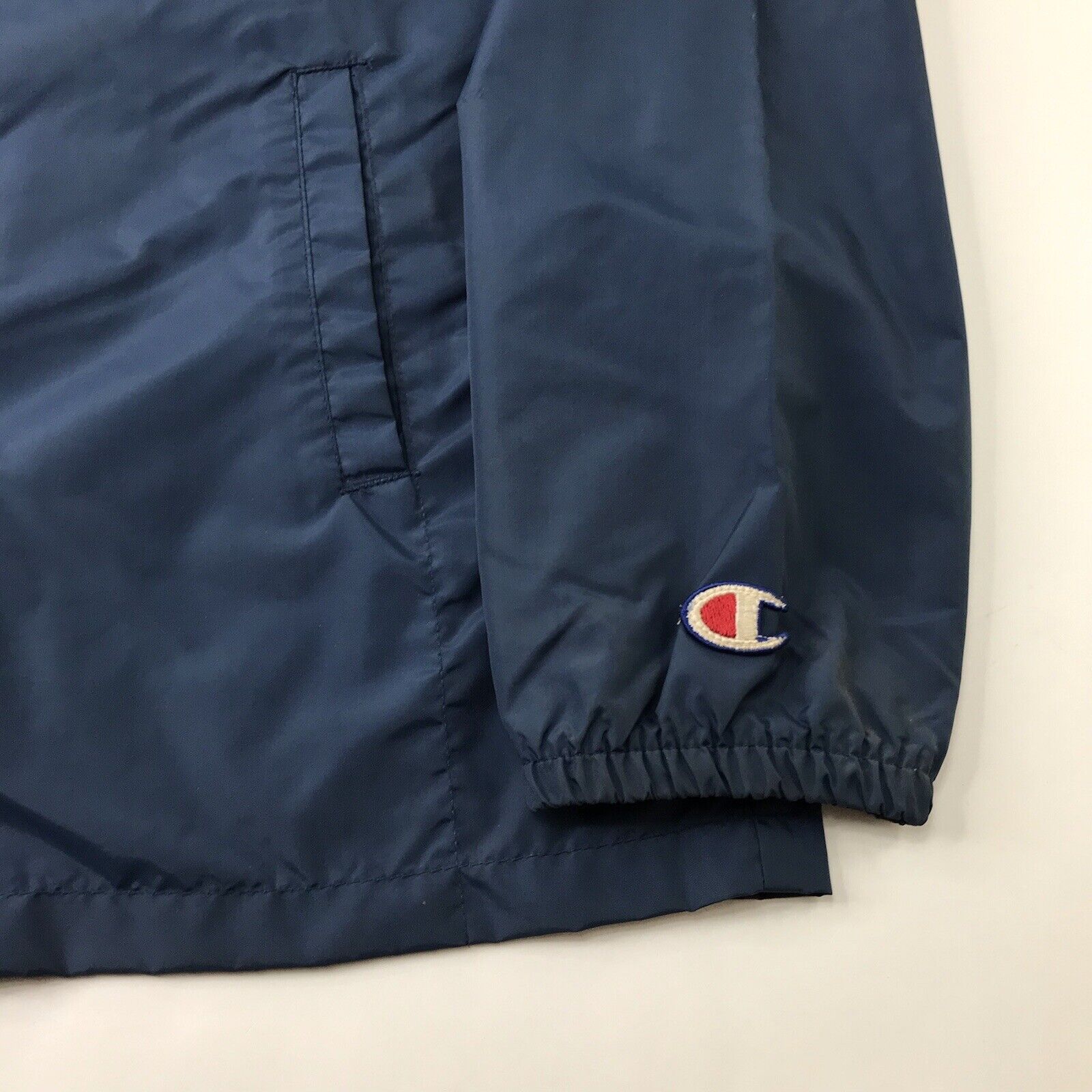 Vintage Champion Button Up Nylon Windbreaker Jacket Navy Blue 