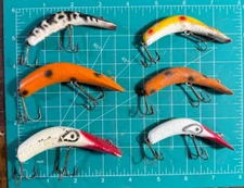 (Lot of 6) Vintage Kautzky Lazy Ike 3-1/2" & 3" Wood Fishing Lure (#0403028)