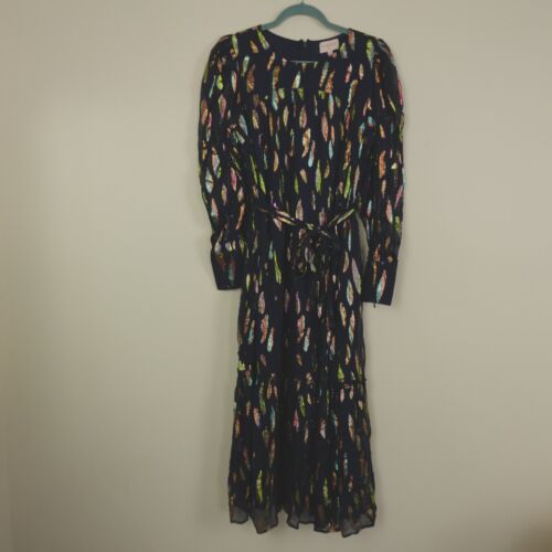 Ciebon Dress Womens Medium Navy Blue Multi Metallic Eryn Chiffon Maxi