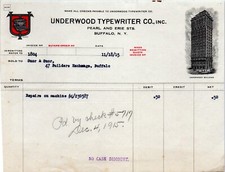 1915 Underwood Typewriter Buffalo NY Invoice Letterhead Vignette Repairs VTG thumbnail