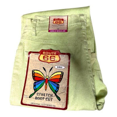 NWT Y2K Route 66 Lime Green Glitter Girls Jeans Size 14