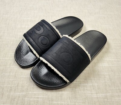 POLO Ralph Lauren Cayson Slides Size 13 Mens Black Suede Sherpa