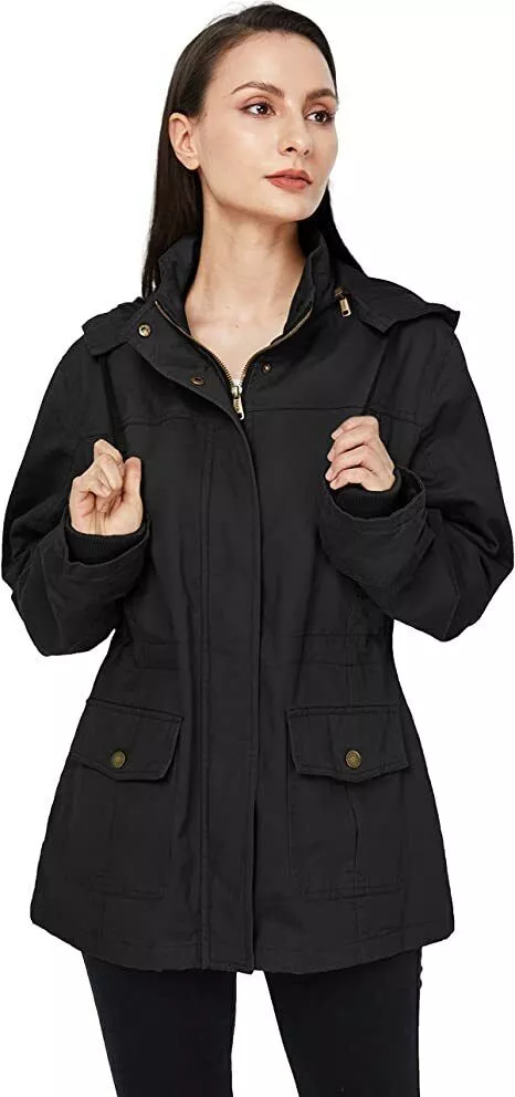 Womens Jacket UK 12 14 Military Style Look Rookie Ladies Jacket Black Khaki