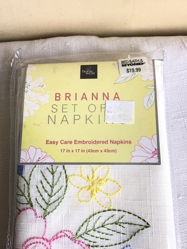 New Set Of 12 Home Wear Brianna Embroidered Floral Fabric Napkins 17" x 17" - Picture 5 of 6