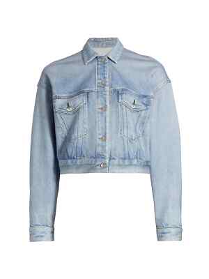 NWT Rag & Bone Cropped Miramar Trucker in Tulip French Terry Photo Printed L