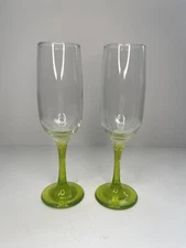Set Of 2 Green Stem Route Champagne Flute 6.25 Oz