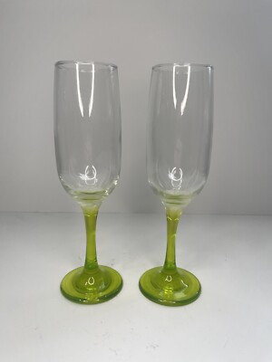 Set Of 2 Green Stem Route Champagne Flute 6.25 Oz