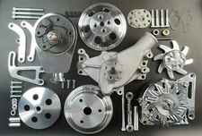 SBC Alum Pulley & Bracket Kit w/ Power Steering Long Water Pump LWP & Alternator