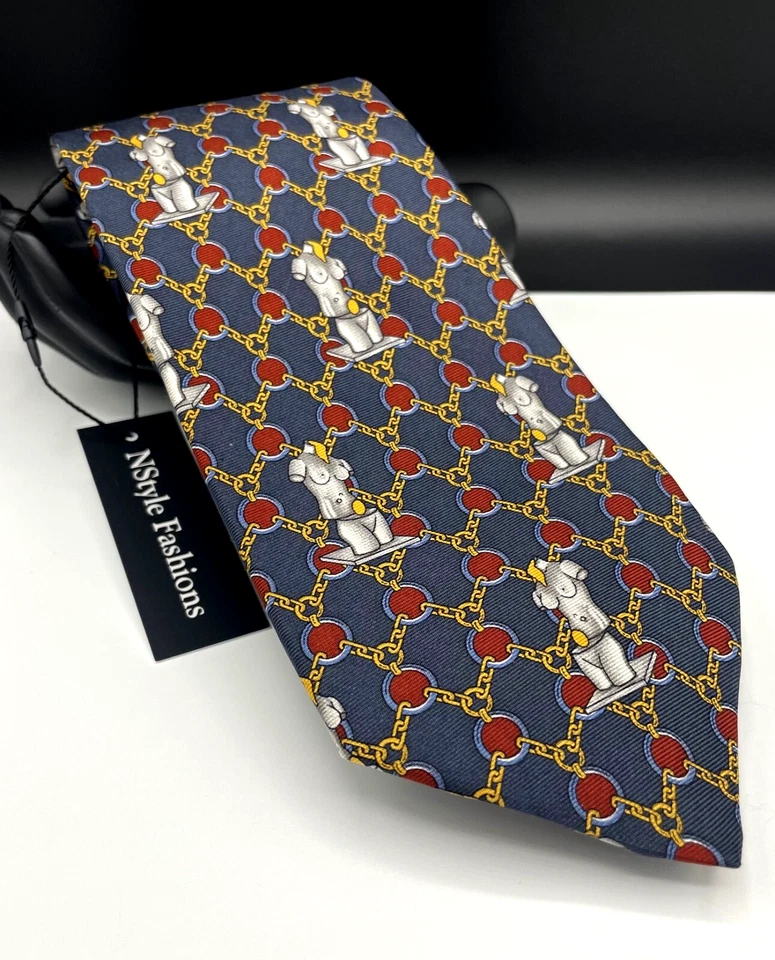 Corbata 100 % seda La Venus Spatiale para hombre ~ azul ~ rejilla de cadena ~ ¡Hecha en Italia! Foto 2 de 4