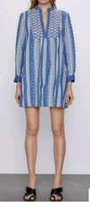 ZARA Chambray EMBROIDERED Eyelet Mini Tunic Dress Medium 4786/057 Bloggers fave
