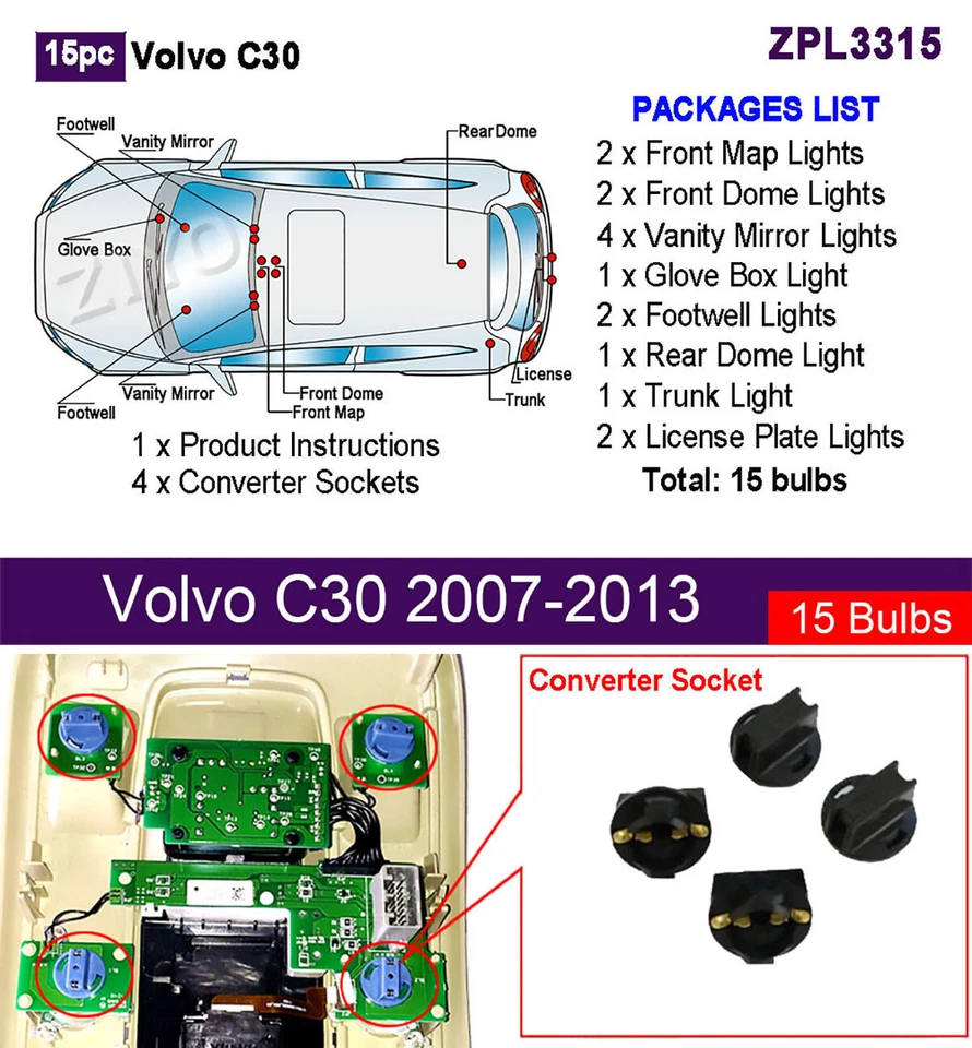 Kit de luces LED para Volvo C30 2007-2013 luz interior luz domo blanca - Imagen 2 de 4