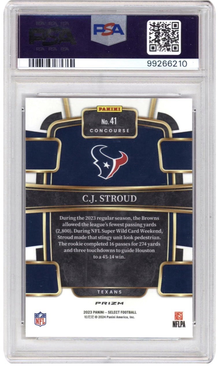 2023 Panini Select - Concourse C.J. Stroud #41 Silver Prizm (RC) Texans PSA 10 view 2