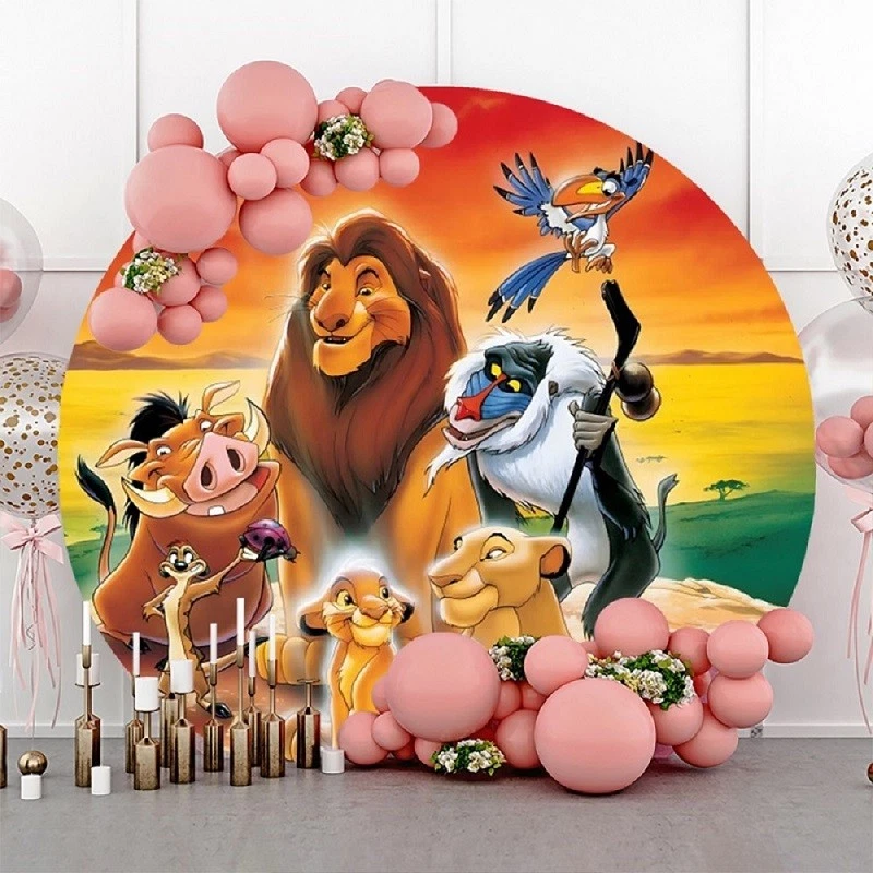 Round Lion King Simba Backdrop Cover Happy Birthday Photo Background Banner - Image 2 of 4